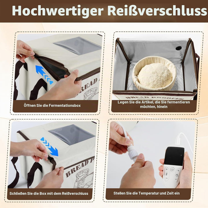 Brot Gärbox mit 3-seitiger Beheizung, NTC-Temperatursensor und Metallablage, 36L Faltbare Teiggärbox