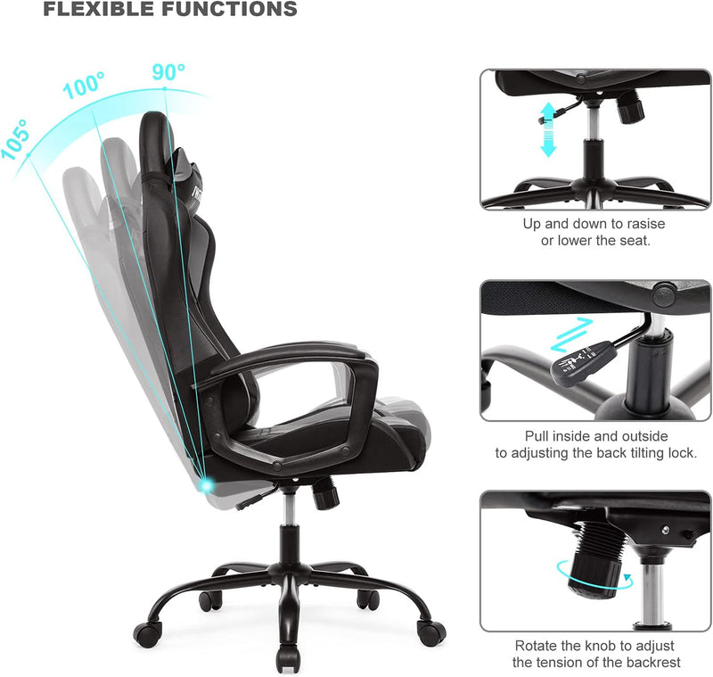 IWMH Gaming Stuhl, Ergonomischer Computerstuhl mit Hoher Rücklehne, Höhenverstellbarer Drehstuhl, Ra