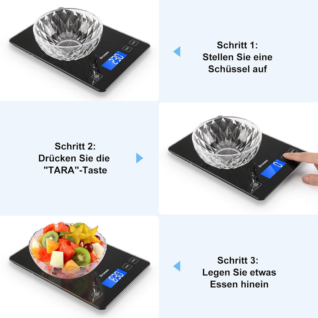 Küchenwaage Digitale, 15kg Professionelle Waage Küchenwaage, Wasserdicht küchenwaagen mit LCD-Displa