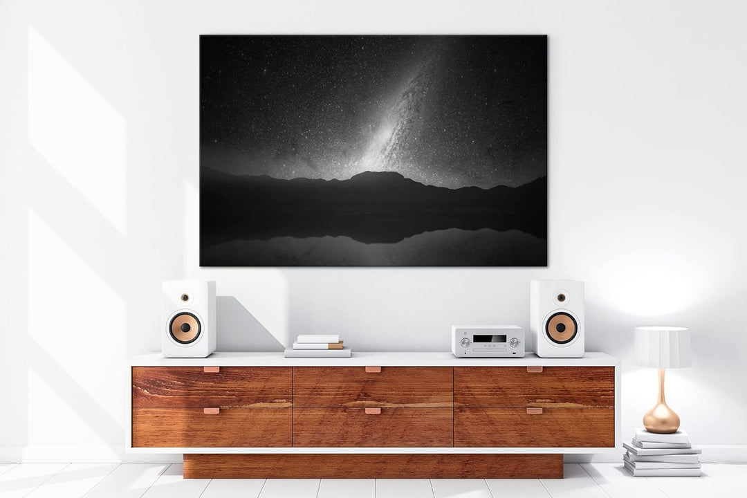 deyoli Erhellter Nachthimmel Effekt: Schwarz&Weiss, Format: 80x60 als Leinwandbild, Motiv fertig ger