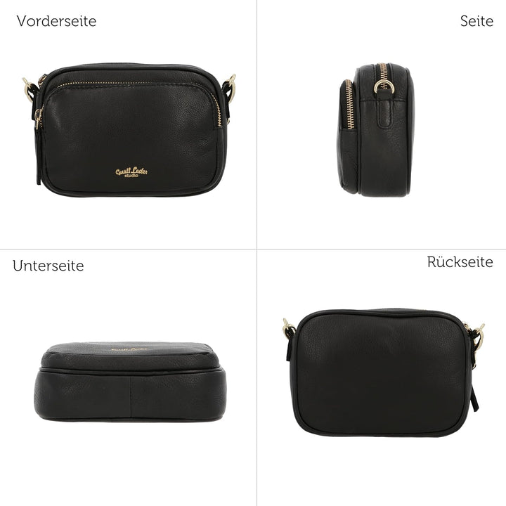 Gusti Umhängetasche Leder - Lulu Damen Umhängetasche Schultertasche Ledertasche Leder Schwarz, Schwa