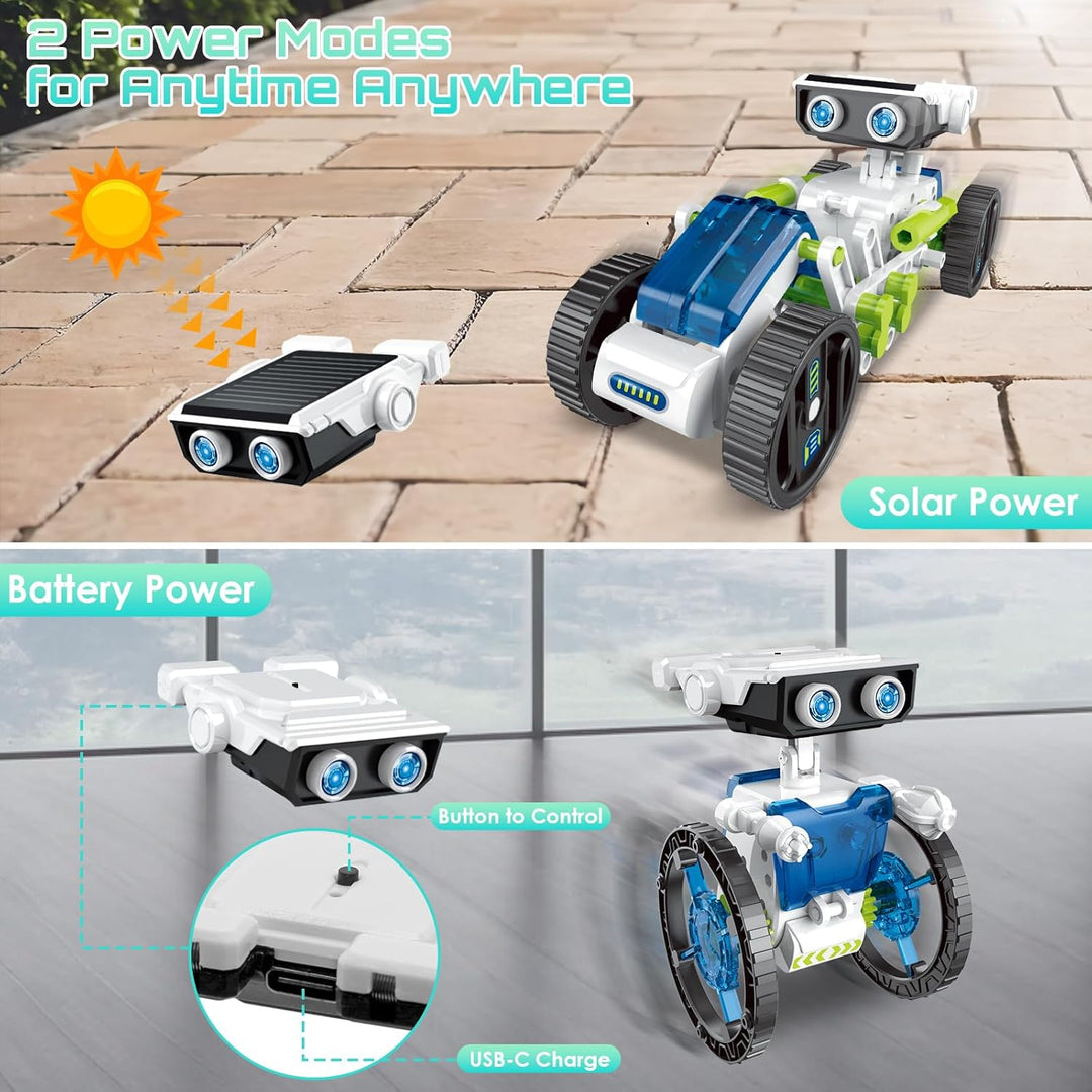 Solar Roboter Spielzeug für Kinder, 12-in-1 Solar Robot Kit Solar oder Wiederaufladbar Batterie Betr