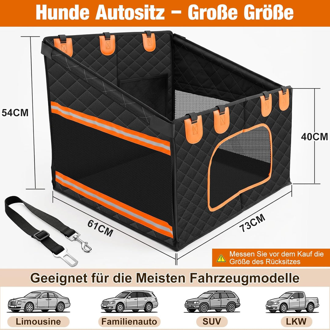 X XBEN Extra Stabiler Hunde Autositz, 50% Mehr Platz Hundesitz Auto Rückbank mit 3 Mesh-Fenstern, Ho