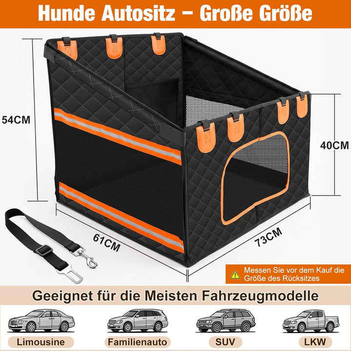 X XBEN Extra Stabiler Hunde Autositz, 50% Mehr Platz Hundesitz Auto Rückbank mit 3 Mesh-Fenstern, Ho