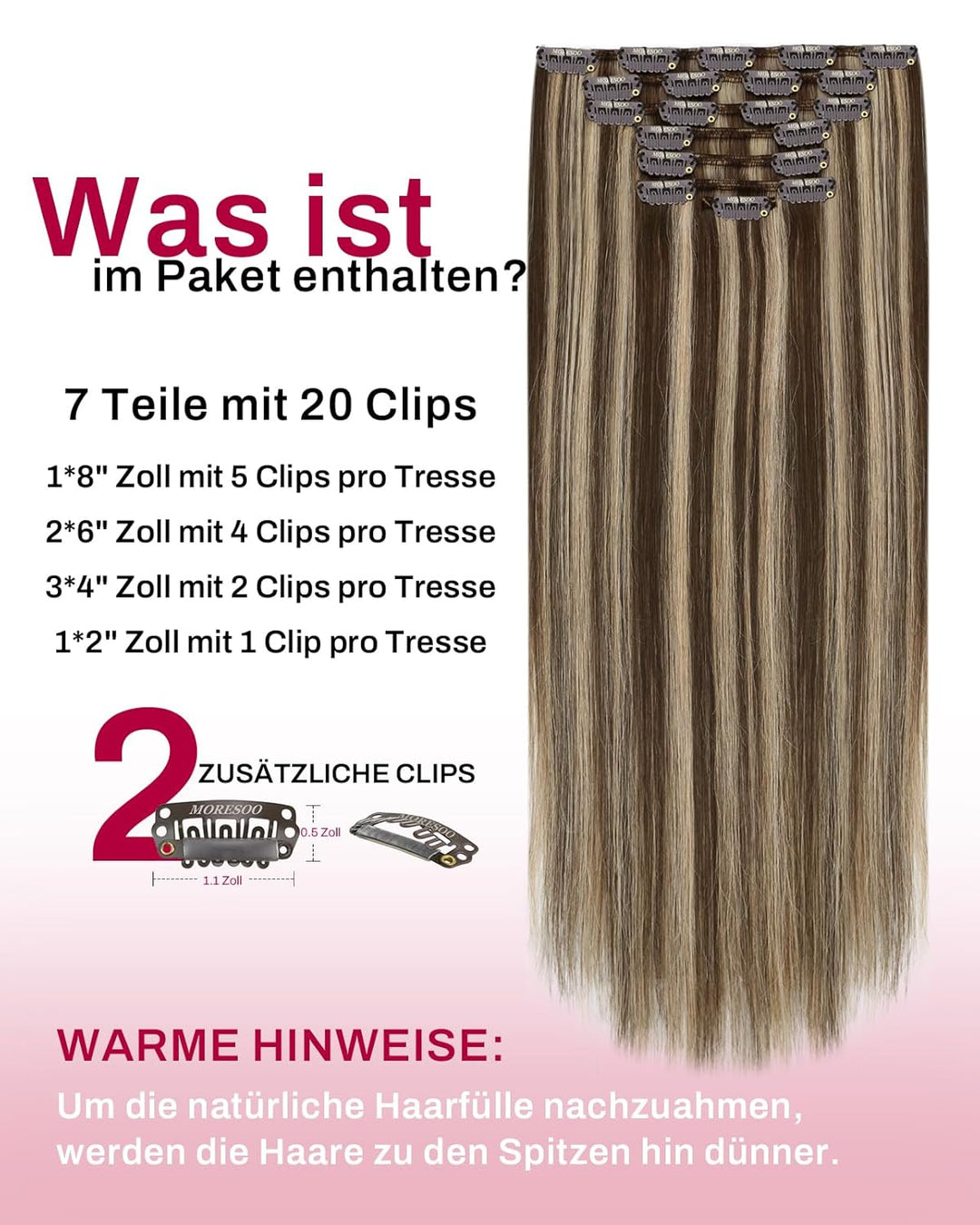 Moresoo Echthaar Extensions Clip in Haarverlängerung Remy Echthaar Clip in Extensions Echthaar Dunke