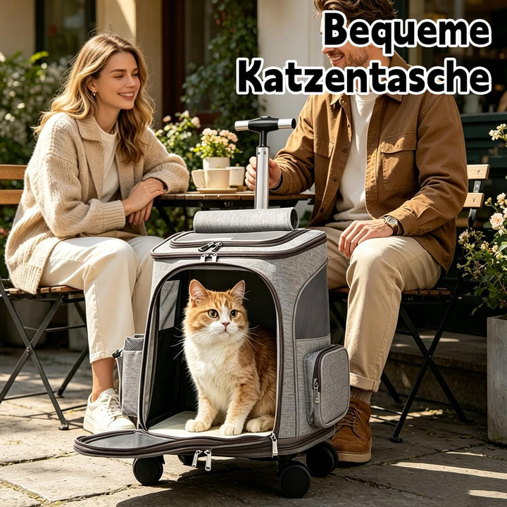 KatzenRucksack Grosse Katzen, Katzen Transport Tasche mit Rollen und Taschen, für Katzen und Hunde,