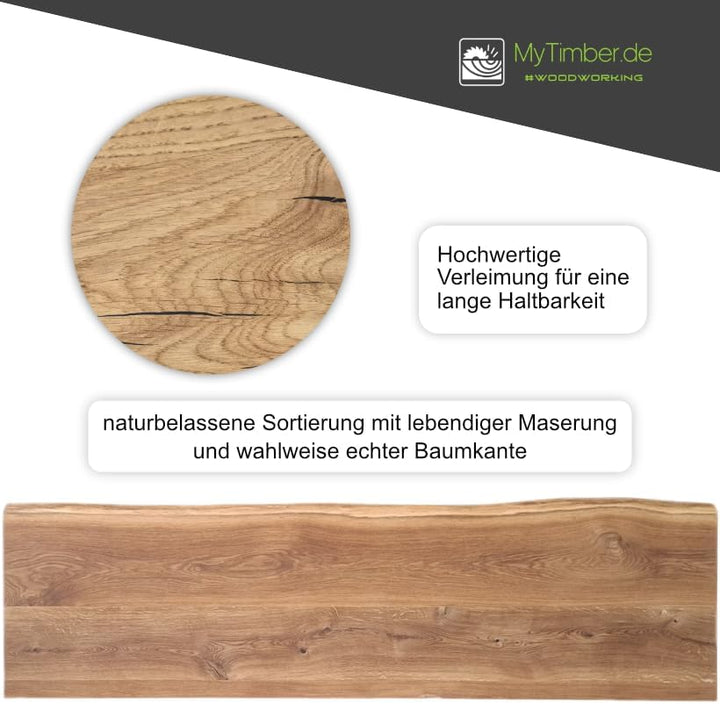 MyTimber® Waschtischplatte aus Eiche Massivholz | 4cm Starke Eichenbohlen | Ideal für Aufsatzwaschbe