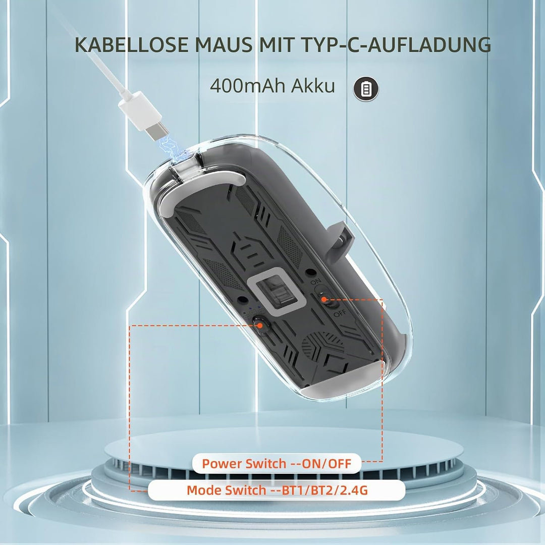 MAGIC-REFINER HXSJ Kabellose Maus Bluetooth, 2,4GHz+Bluetooth 5.0 Funkmaus Wiederaufladbare Leise Ul