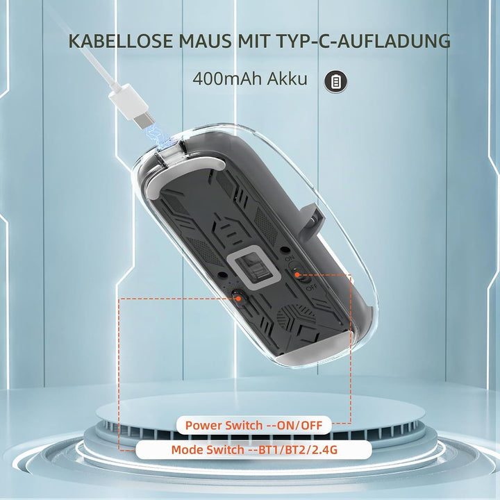 MAGIC-REFINER HXSJ Kabellose Maus Bluetooth, 2,4GHz+Bluetooth 5.0 Funkmaus Wiederaufladbare Leise Ul