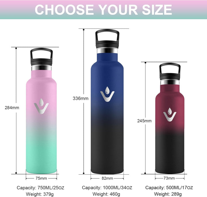 HoneyHolly Trinkflasche Edelstahl, 750 ML BPA-Frei, Thermosflasche, Auslaufsichere Isolierflasche Do