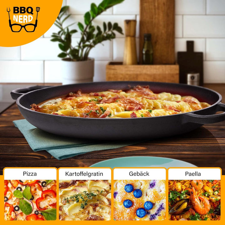 BBQ Nerd© Paellapfanne aus Gusseisen Ø 36 cm (6 Personen) | Antihaftpfanne mit Flachboden für tradit