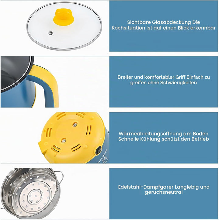 Elektrischer Hot Pot Mit Dampfgarer, Elektrische Hot Pot 1.8 L, Tragbare Mini Antihaft Multikocher,