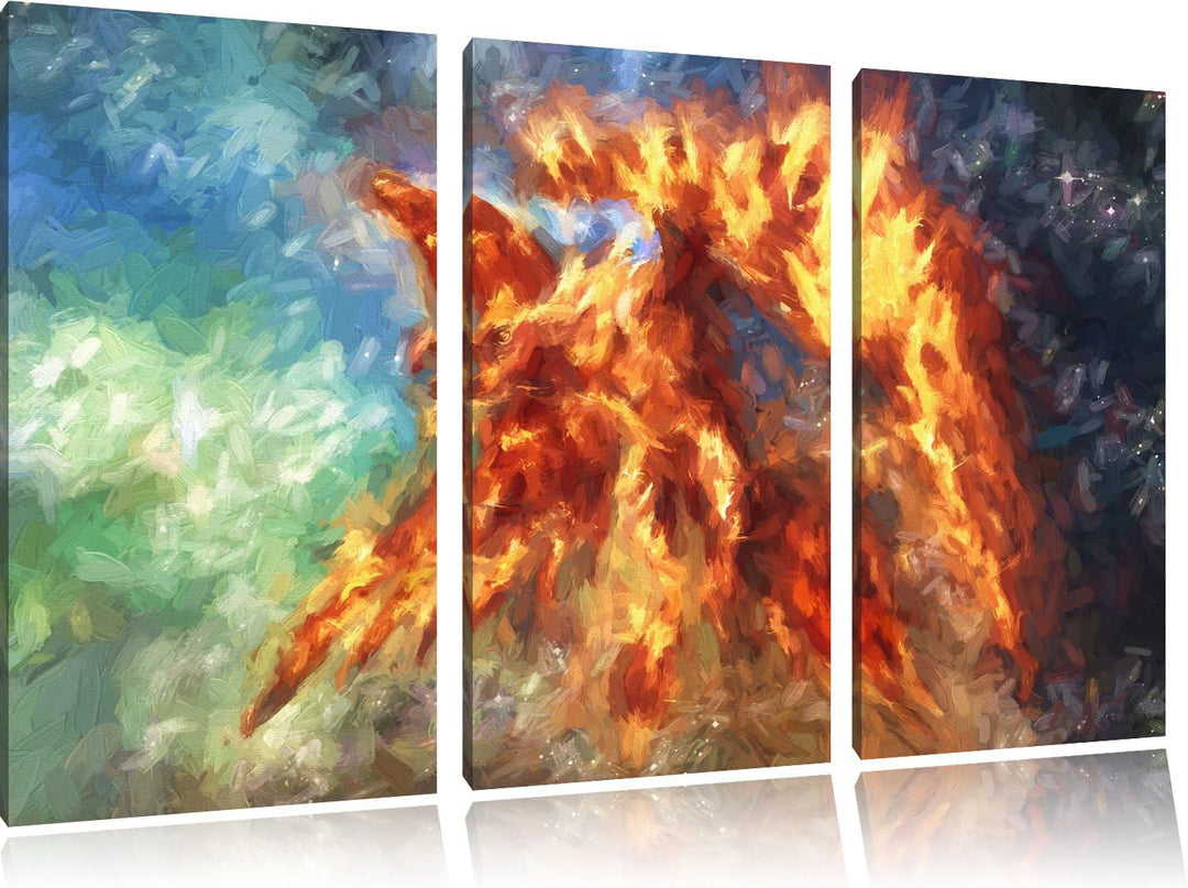 Pixxprint Feuriger Adler als Leinwandbild/Grösse: 3 Teilig (120x80) cm/Wandbild/Kunstdruck/fertig be