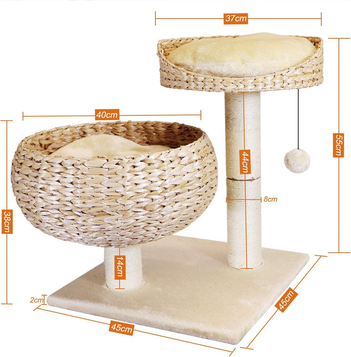 Kratzbaum Banana Leaf mit Natur-Sisal - Kletterbaum für Katzen, Sisalsäule mit 8 cm Durchmesser, Höh