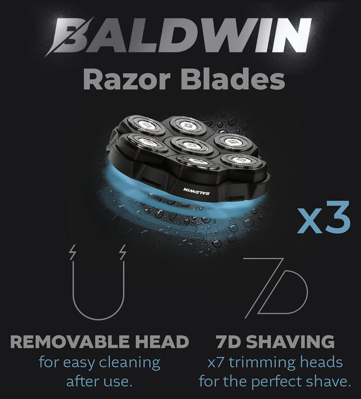 BALDWIN Ersatzkopf für Glatzenrasierer – 7D Rasierklingen, Magnetischer Scherkopf, Wasserdicht, Komp