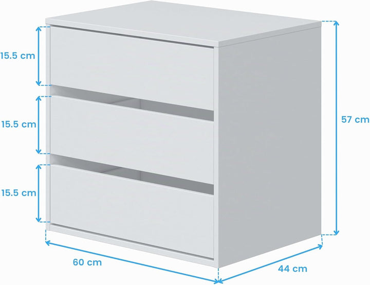 Habitdesign Kommode mit DREI Schubladen in Mattweiss, Masse: 60 cm (Breite) x 57 cm (Höhe) x 44 cm (