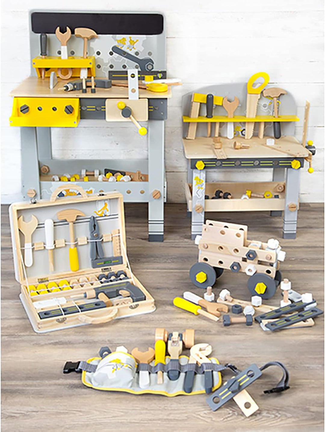 Small Foot Werkzeuggürtel Miniwob, verstellbar und mit Werkzeugen aus Holz, für Kinder ab 3 Jahren,