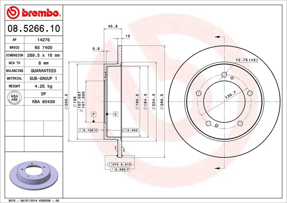Brembo 08.5266.10 Bremsscheibe - Paar