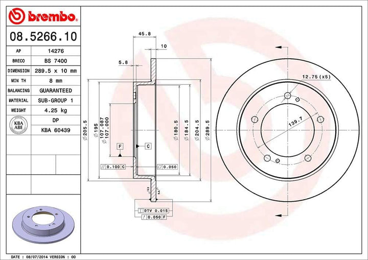 Brembo 08.5266.10 Bremsscheibe - Paar