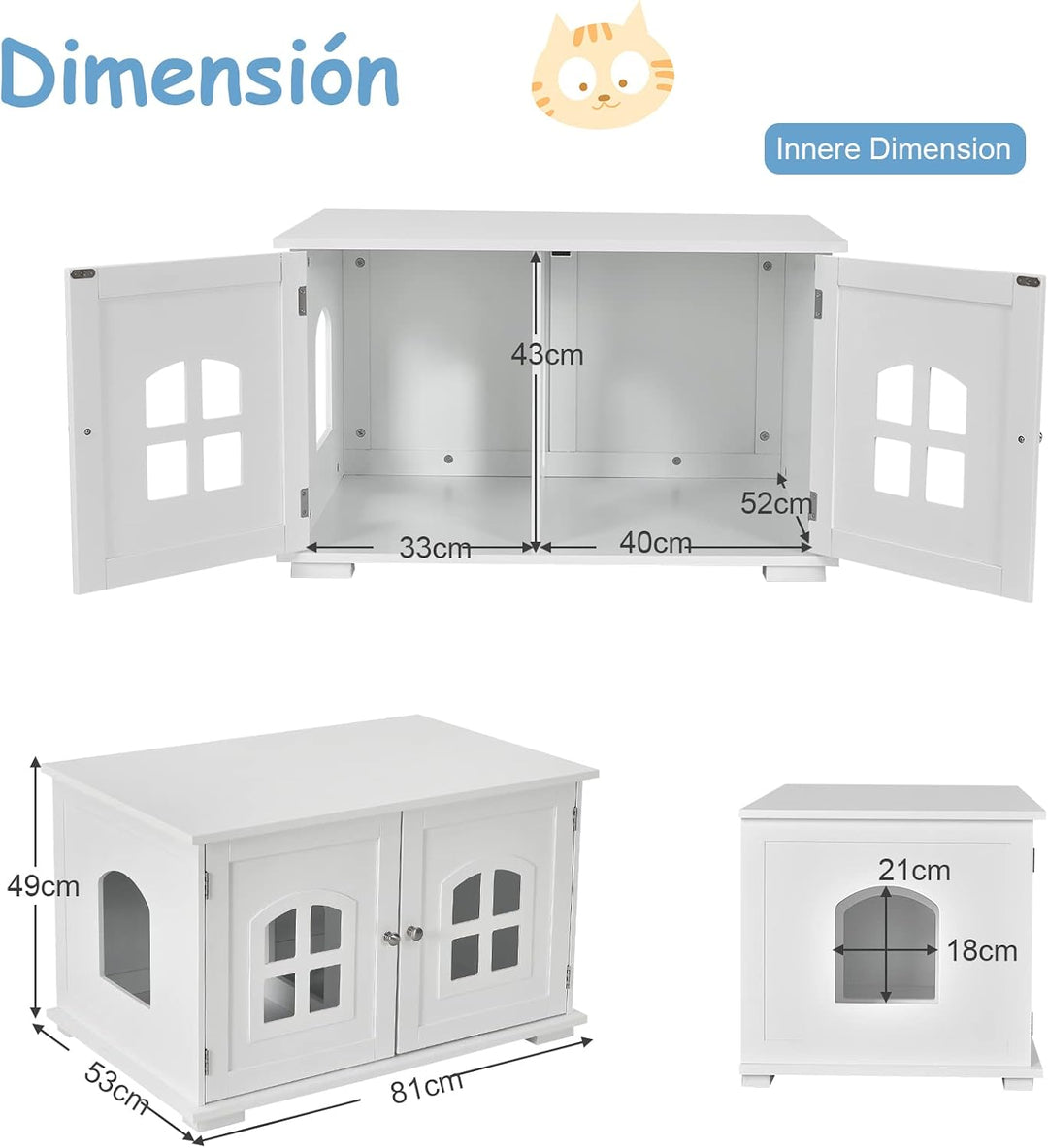 COSTWAY Katzenschrank Katzentoilette, Katzenklo Schrank mit 2 magnetischer Türen &amp; Eingang, Kleintie