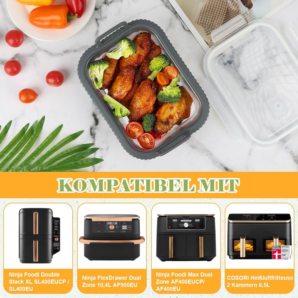 BYKITCHEN Airfryer Zubehör für Ninja AF400EU/AF500EU/SL400EU/Cosori Heissluftfritteuse 2 kammern, Au