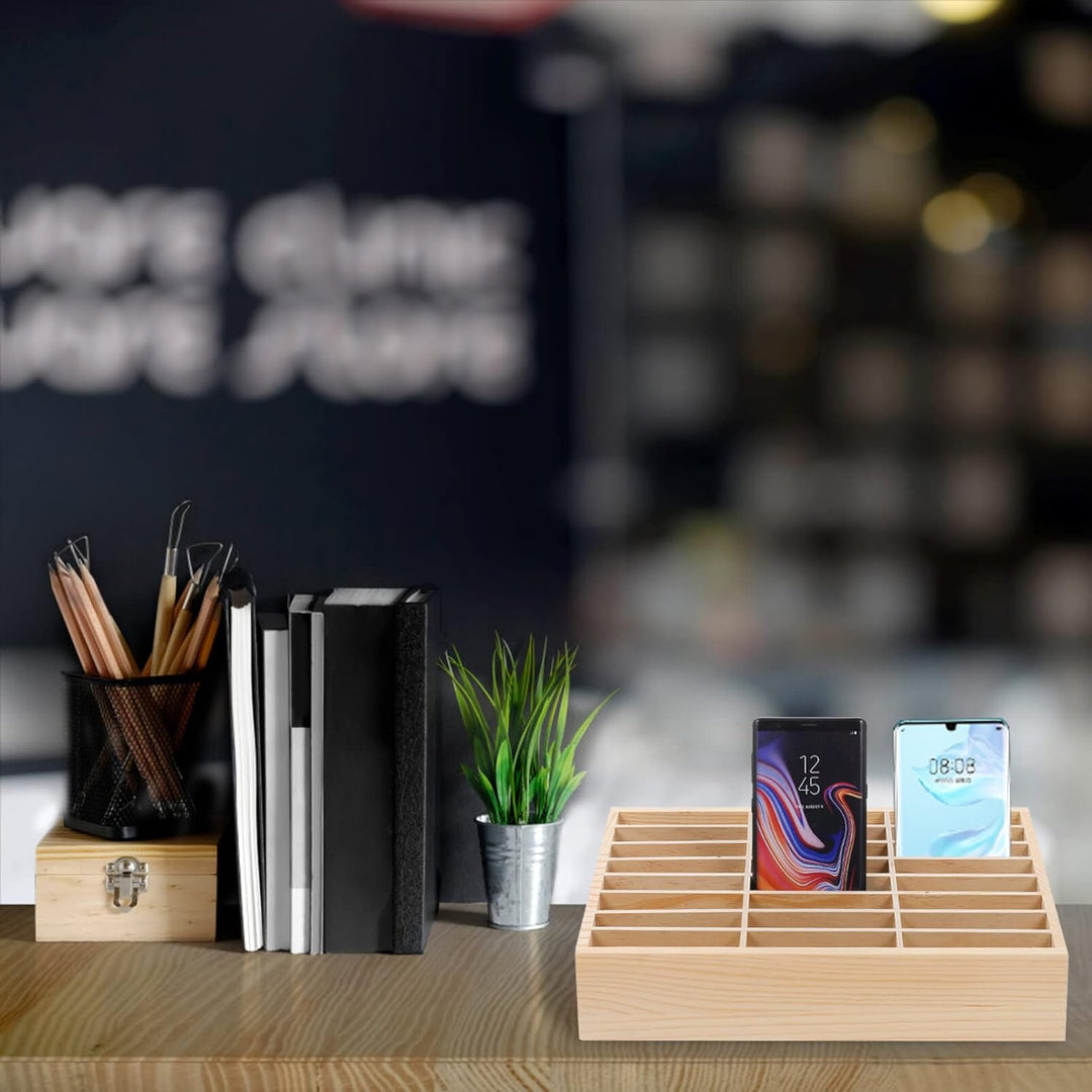 STOBOK 24-Gitter-Desktop-Aufbewahrungsbox Aus Holz Handyhalter Handy-Management-Speicher-Organizer F