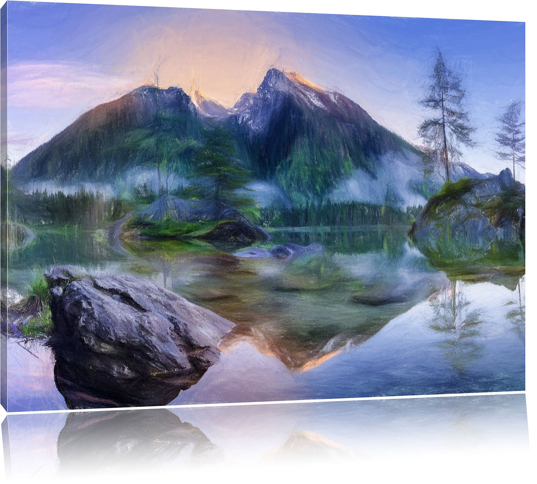 Pixxprint Sonnenaufgang am Hintersee als Leinwandbild/Grösse: 100x70 / Wandbild/Kunstdruck/fertig be