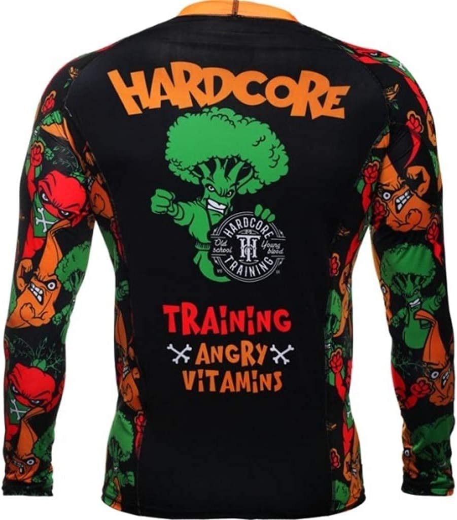 Hardcore Training Angry Vitamins Schwarz Rash Guard Men's Kompressionshemd Herren Lange Ärmel Grappl