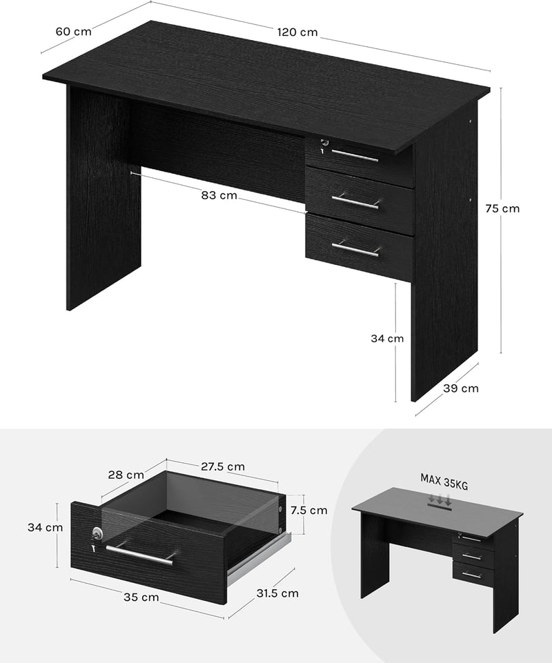 WOLTU® Schreibtisch TS59sz Computertisch Bürotisch Arbeitstisch PC Laptop Tisch, mit 3 Schubladen un