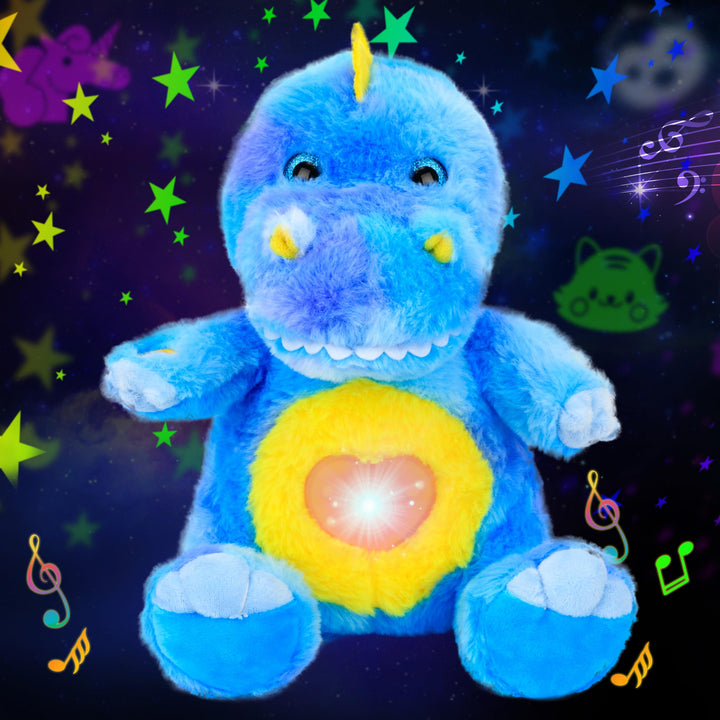 Cuteoy T-Rex Star Projector Dinosaurier Plüsch Nachtlicht Blau Stofftiere Musikalische Schnuller Spi