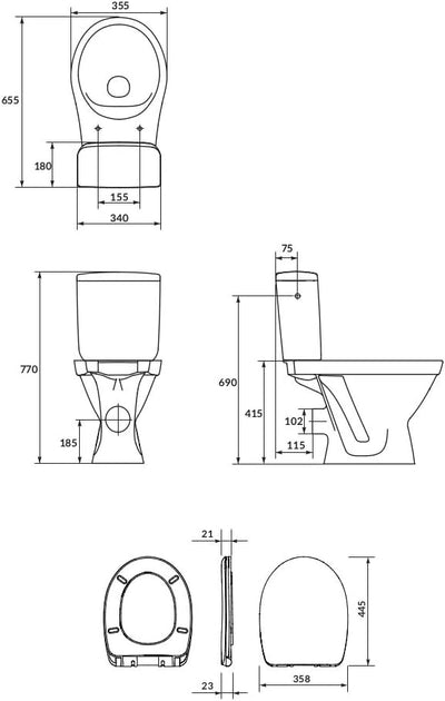 VBChome WC Toilette Stand Spülrandlos Keramik Komplett Set mit Spülkasten Funktion für waagerechten