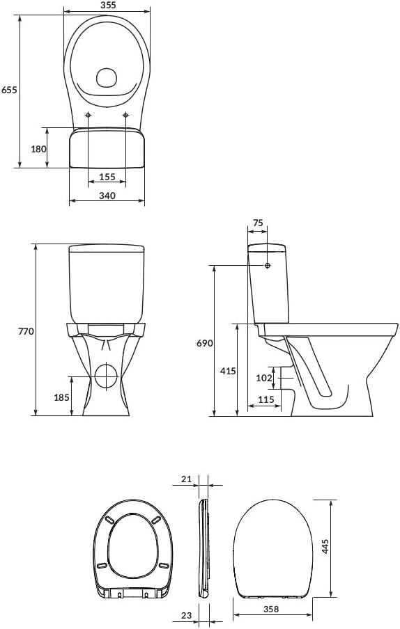 VBChome WC Toilette Stand Spülrandlos Keramik Komplett Set mit Spülkasten Funktion für waagerechten