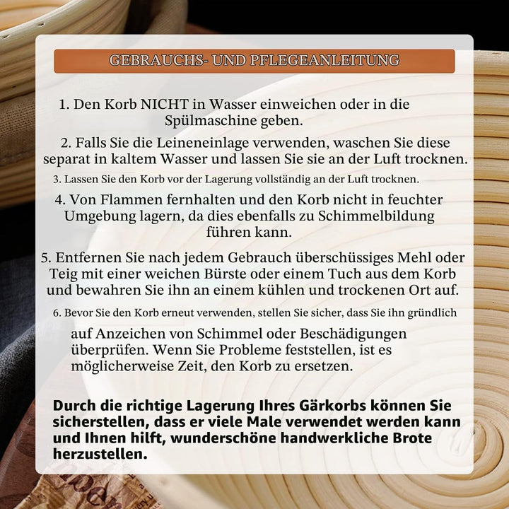 Banneton Brotgärkörbchen-Set für Sauerteigbrotbacken: 23cm runde &amp; 25cm ovale Rattan-Gärkörbchen mit