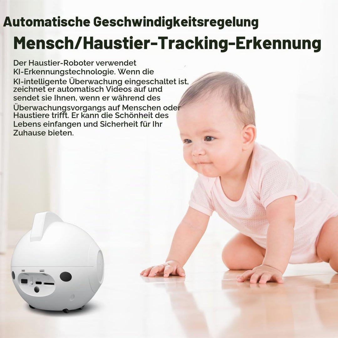 OBA Roboterkamera AI 360 Grad für Haustiere: Kippschutz 4 MP QHD, Akku 10000 mAh DH013 Rec MicroSD