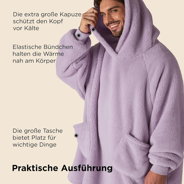 BEDSURE Hoodie Decke mit Ärmeln Kuschelpullover - Tragbare Decke zum Anziehen Erwachsene Lavendel, W