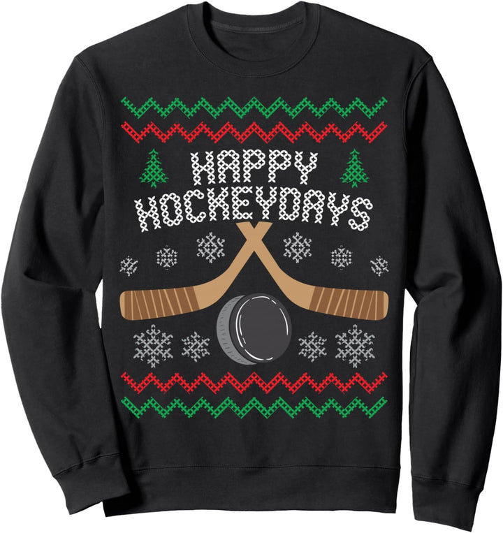 Happy Hockeydays Eishockey Hockey-Fan Ugly Christmas Sweater Sweatshirt