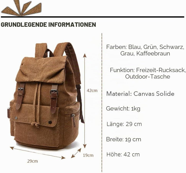 Leinwand Rucksack Jahrgang für Laptop Tagesrucksack Wandern Reisen Grosse Kapazität Tasche Unisex Br