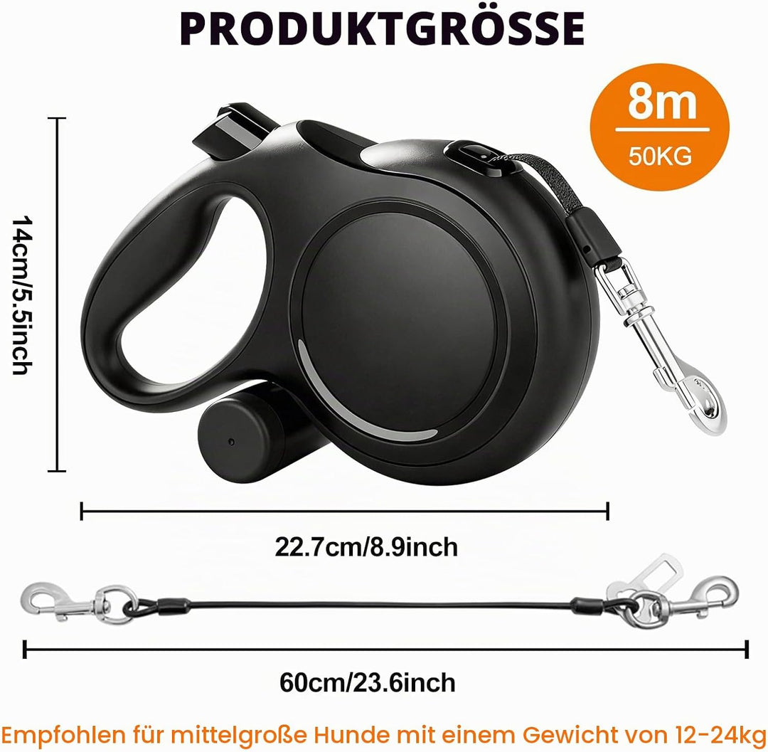 Hundeleine 8m Bissfeste, 227 * 139.5 * 53mm Einziehbare Hundeleine, Rollleine Hund, Robuste Rolllein