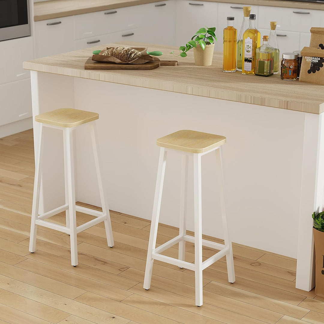 YMYNY 2er Set Barstühle, Küchenstühle, Barhocker, Holzoptik mit Metallrahmen, Industriestil, 28 x 29