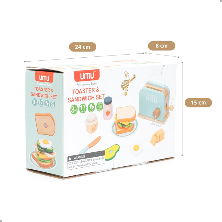 UMU® Holz Toaster & Sandwich Küchenspielzeug - inkl. Pop-up Toaster, Butter schneiden, Kinderküche Z