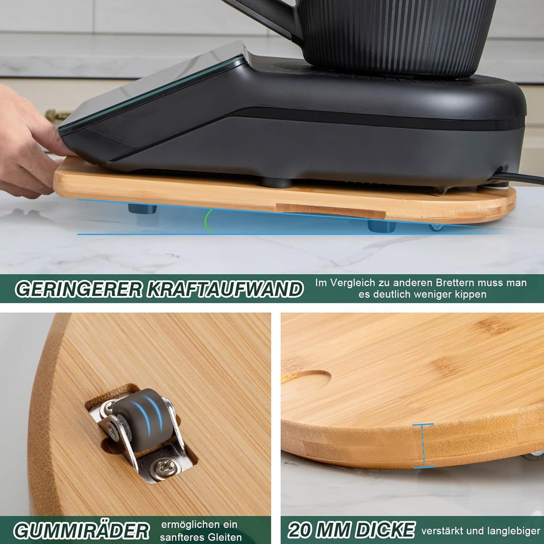 Gleitbrett TM7 für Thermomix, Brett für Thermomix mit Rollen, Leicht Gleitendes Bambus Rollbrett/Sli