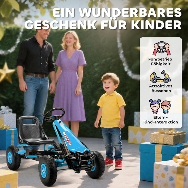 AIYAPLAY Gokart, Tretauto mit Handbremse, verstellbarem Sitz, Vor- und Rückwärtsgang, Pedalantrieb,