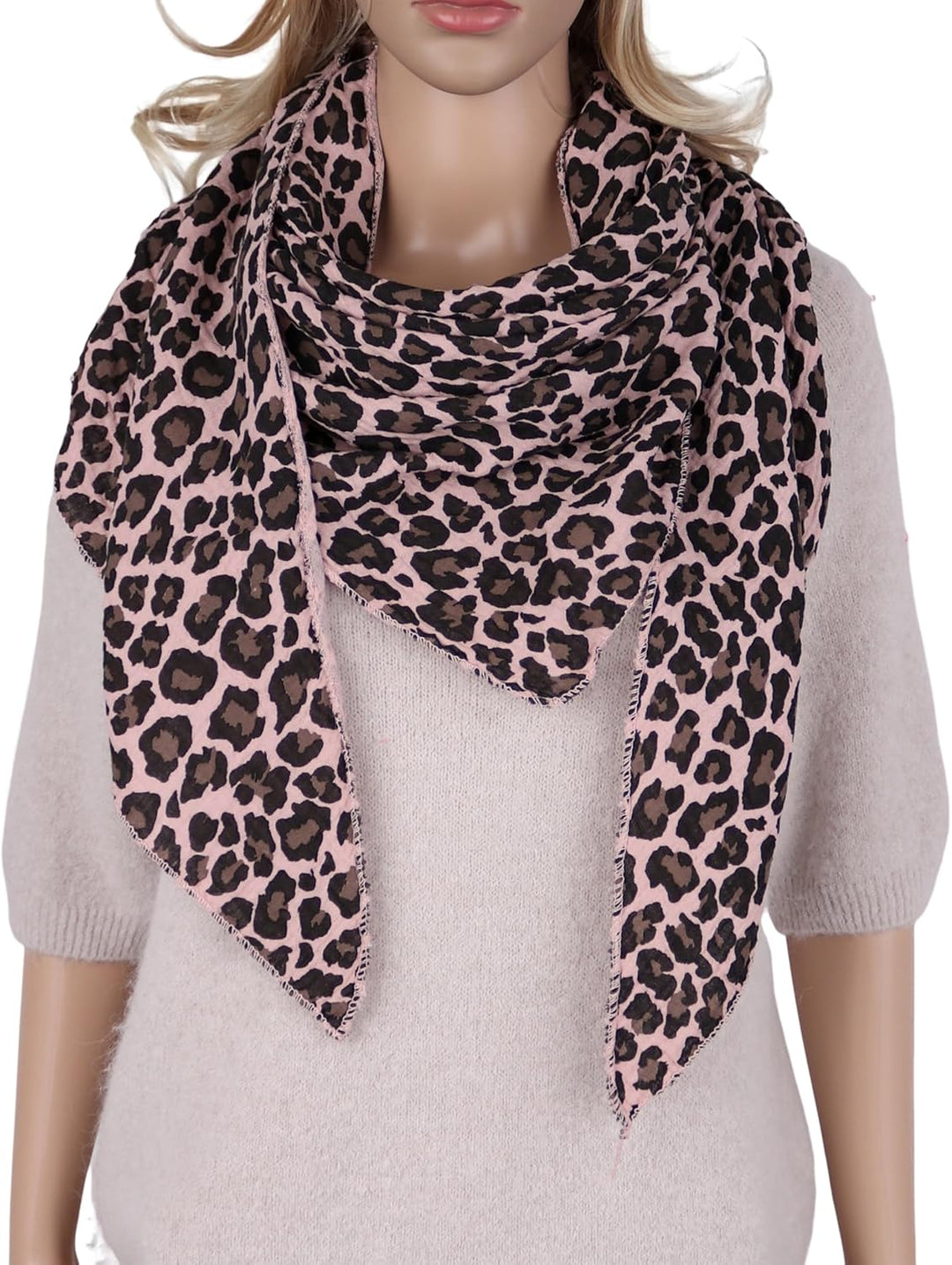 MIRROSI Damen Musselin Halstuch Made in Italy mit Leoprint oder Unifarben – Leichtes Dreieckstuch fü