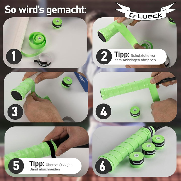 G-Lueck 10er Set Tennis Griffband (sehr griffig) | 0,50-0,60mm Stärke | Overgrip für Squash Badminto