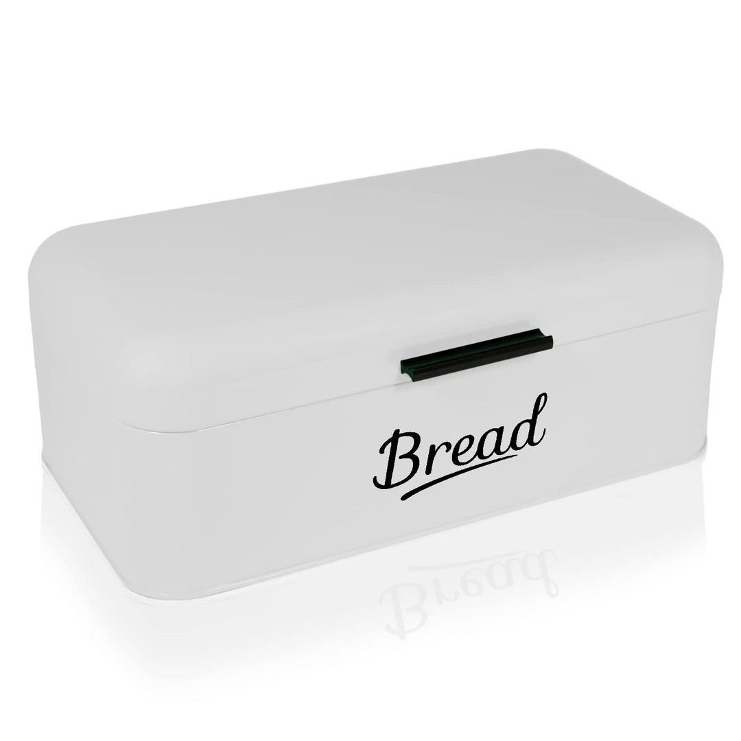 DRULINE Brotkasten mit Klappdeckel - Brotkasten Retro - Brotaufbewahrung - Brotbox - Metall weiss/sc