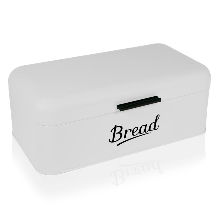 DRULINE Brotkasten mit Klappdeckel - Brotkasten Retro - Brotaufbewahrung - Brotbox - Metall weiss/sc