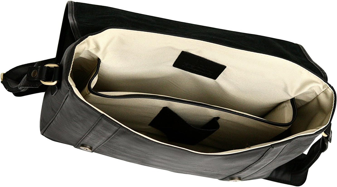 Messenger Bag aus Echtleder mit 13" Laptop-Fach Schwarz, Schwarz