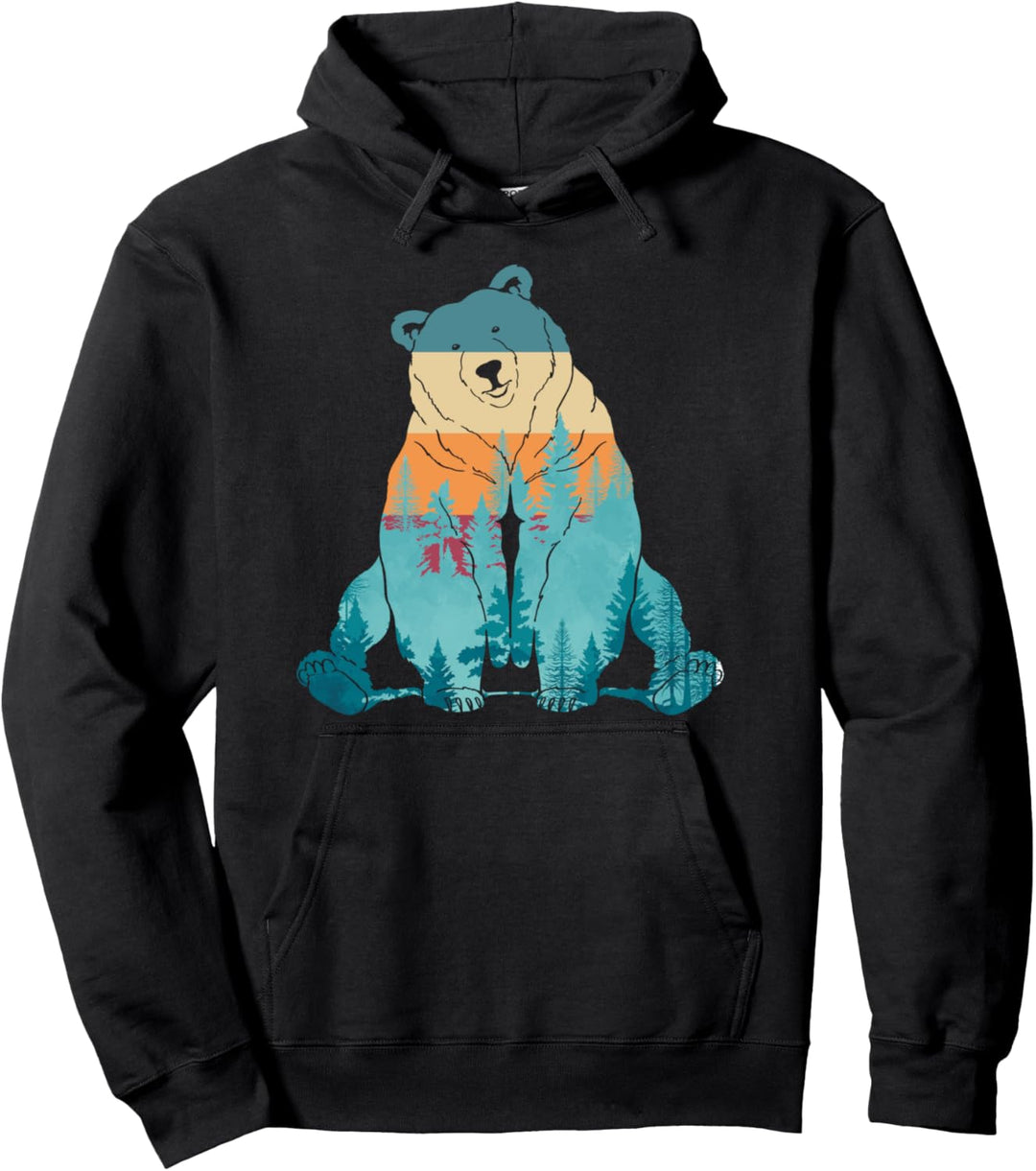 Outdoor Wald Tier Grizzlybär Natur Braunbär Retro Bär Pullover Hoodie
