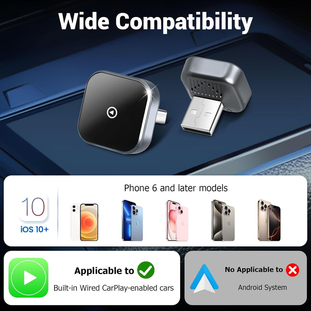 CarPlay Wireless Adapter für iPhone, Wired CarPlay auf kabelloses CarPlay, USB/Type-C, Plug &amp; Play,