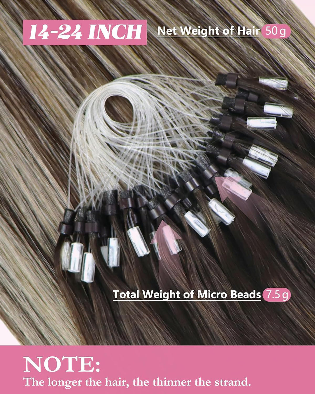 YoungSee Extensions Echthaar Microring Ombre 60cm,Micro Ring Hair Extensions Braun Ombre Aschblond,M